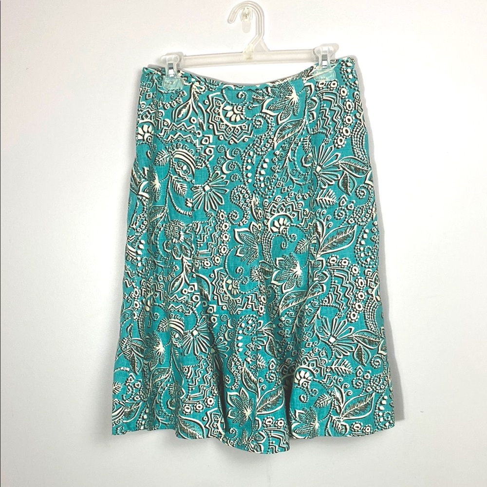 Rafaella Teal Floral A-Line Skirt